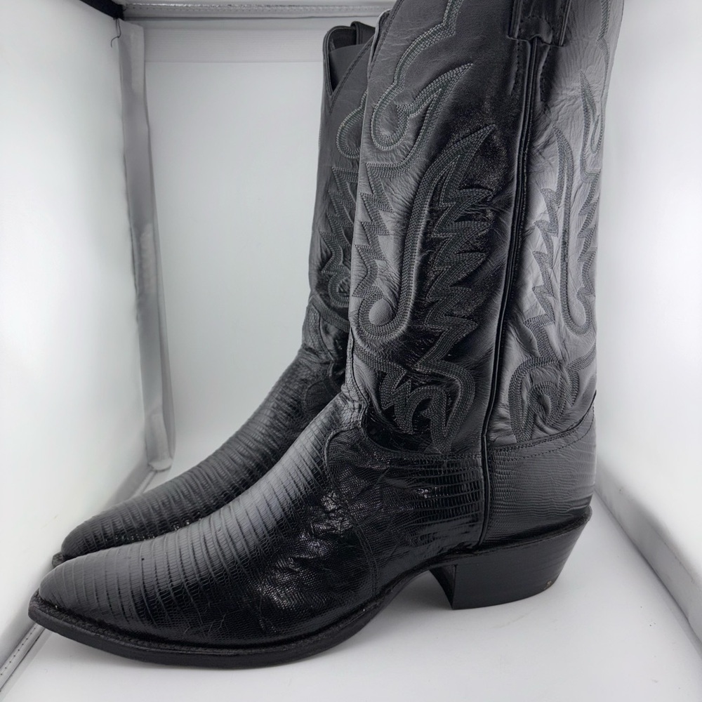 Vintage Justin Men's Lizard 13 B Cowboy Boots Western Style 9152 Black - Picture 6 of 13